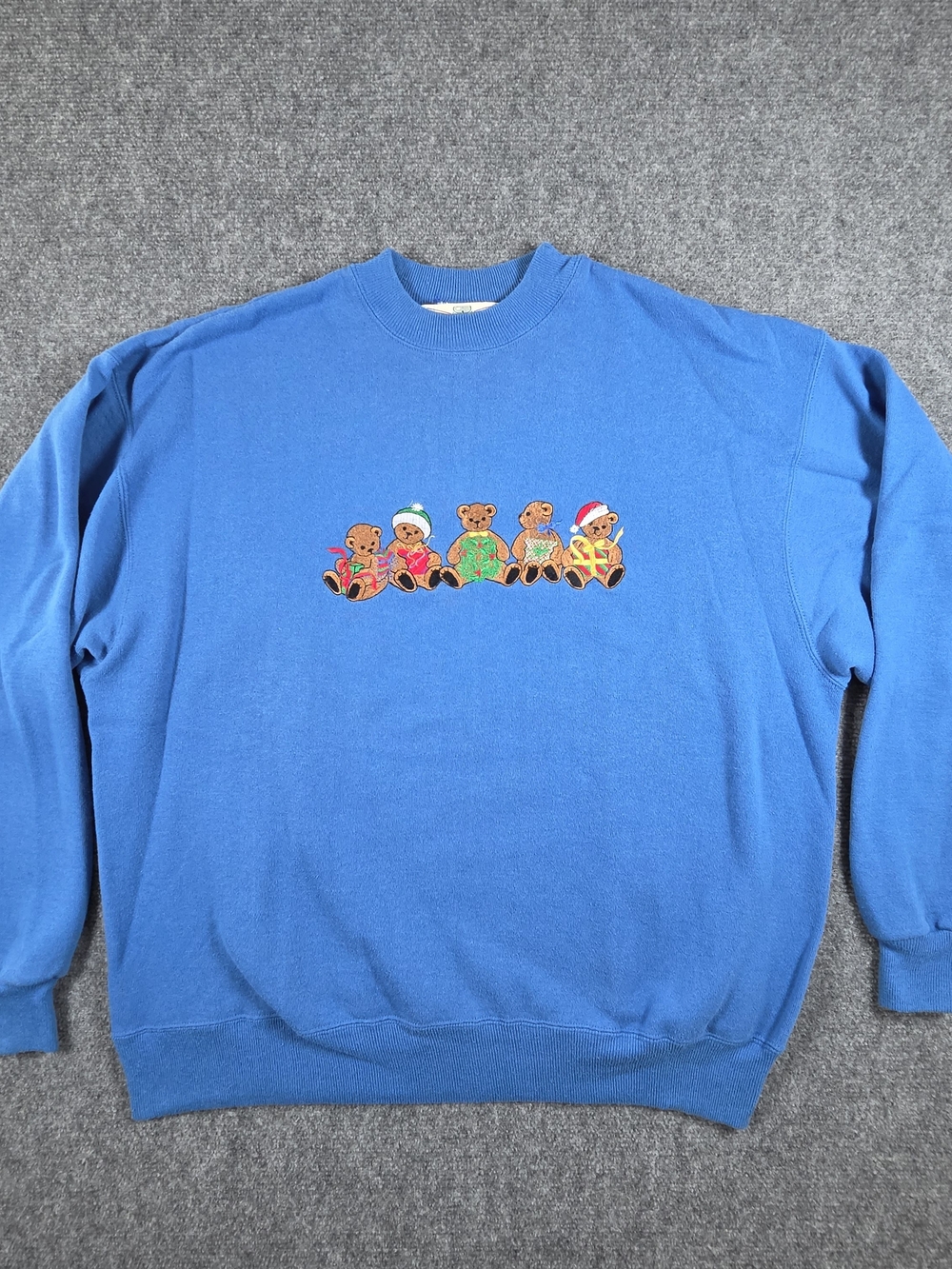 Vintage 90s Orvis Embroidered Teddy Bear Christmas Sweatshirt Womens Large Blue